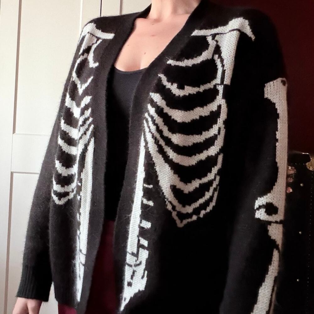 skeleton design open cardigan sweater
